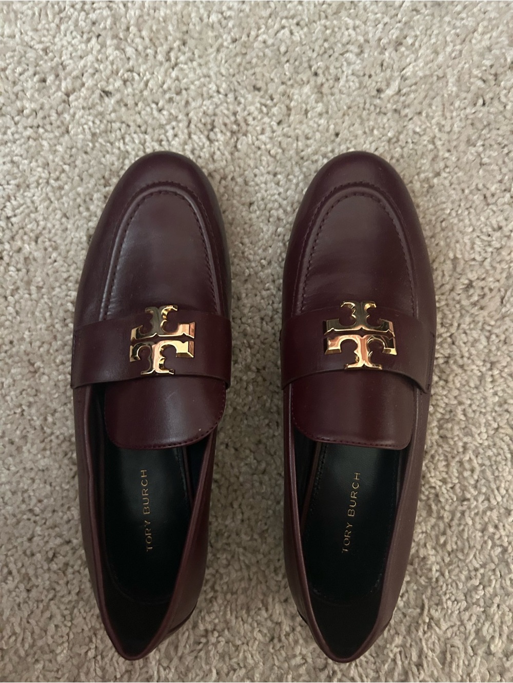 Tory Burch Men's Leather Loafers in Deep Burgundy with Gold Logo